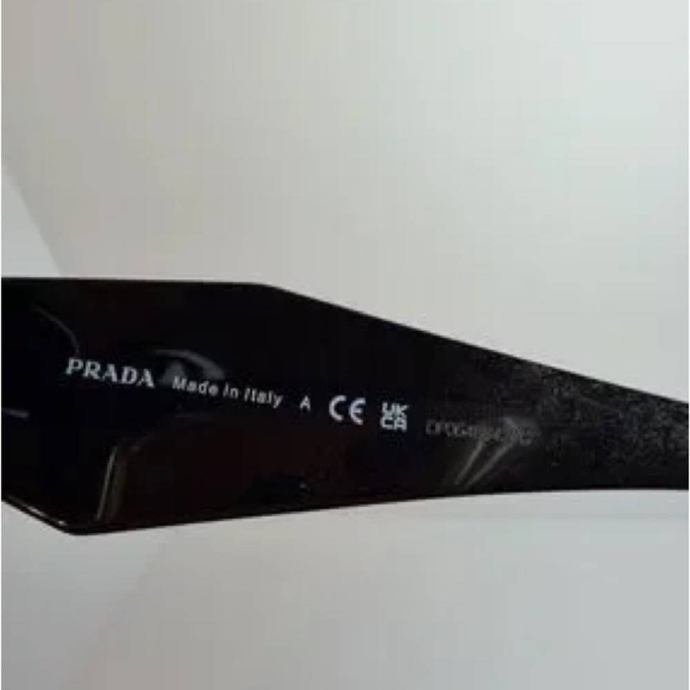 Prada SPR 17W Symbole Sunglasses in Black Acetate with Geometric Triangle Temple - Picture 10 of 10